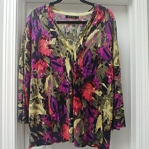Button down multi-color 3/4 sleeve cardigan